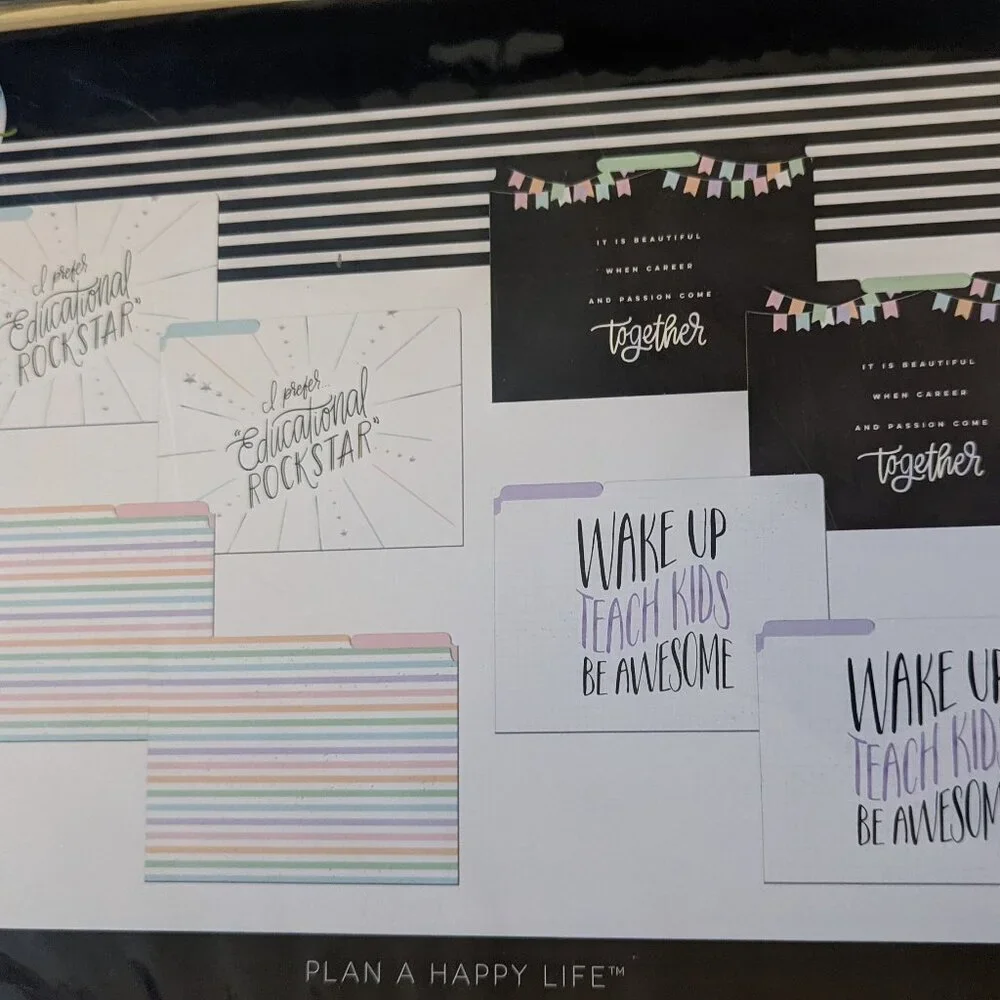 NWT Back to School Happy Planner Teacher Wake Up Teach Be Awesome 8pc Folder Set